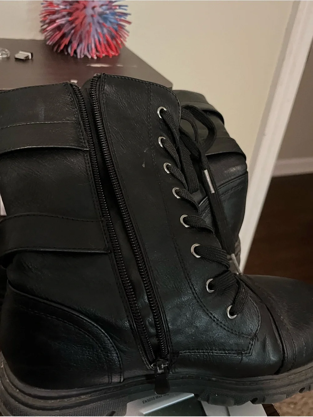Dream Pairs Black Lace-Up Kids Combat Boots with Side Zip